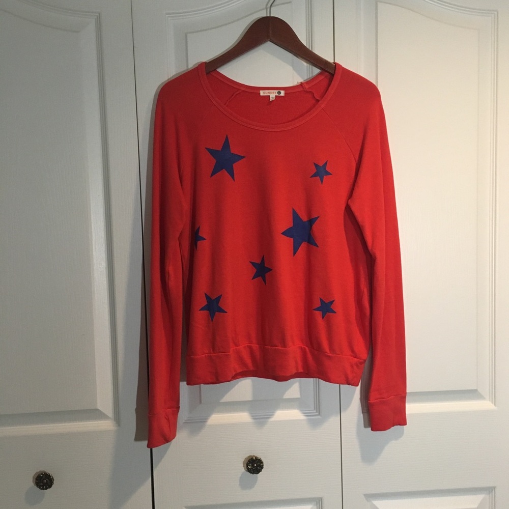 Sundry red orange with blue stars sweatshirt size1